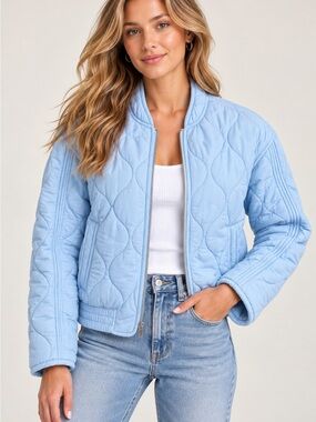 Dear John Maverick Quilted Jacket XS Sky Blue Bomber NWT